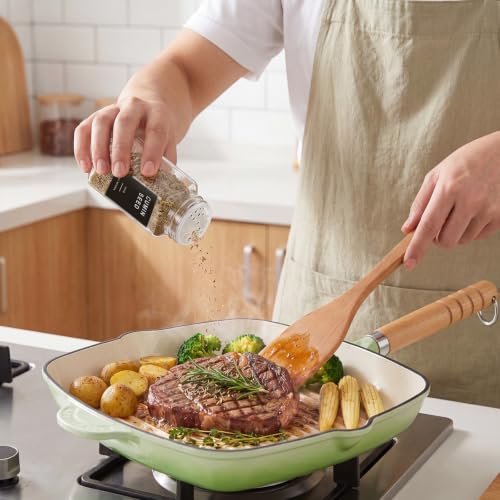 Glass Spice Containers for Kitchen: 14P 4oz Dishwasher Safe Jars | Durable Glass Jars for Cooking Enthusiasts- Airtight Acacia lid 500X Open-Close no Loose - Gift/Daily Use for Housewives