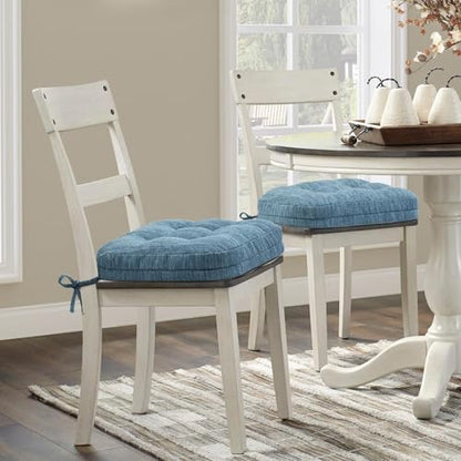 Shinnwa Kitchen Chair Cushions Set of 4, Dual-Layer Memory Foam Dining Chair Cushions, Patented Design Seat Pads with Ties, 16.5 x 16.5 x 3.5in, 4 Pack, Denim Blue - color: Denim Blue, size: 4 Count (Pack of 1)