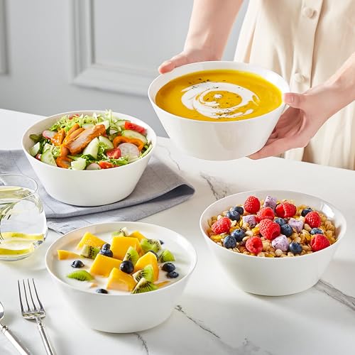 MALACASA 35 OZ Soup Bowls Set of 4, White Bowls Deep Cereal Ramen Bowl | Ceramic Bowls for Salad, Pasta, Pho, Dessert, Fruit, Kitchen Essential, Dishwasher Microwave Safe, Series REGULAR - size: 35oz(4pcs)