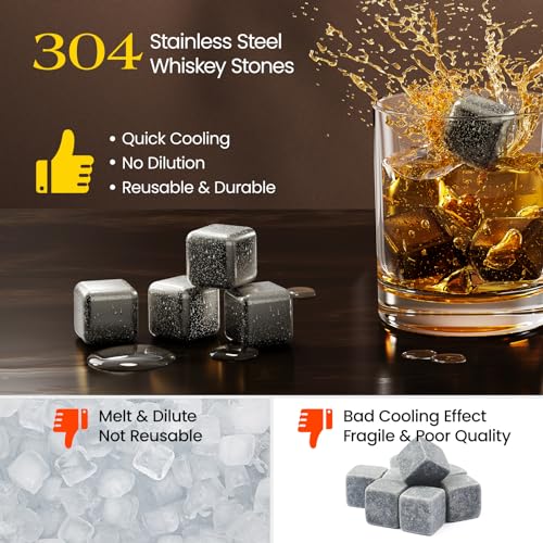 Kollea Whiskey Stones 8-Pack Stainless Steel Chilling Rocks Set, Silver | Food-Grade 304 Stainless Steel Cubes with -5℃ to -10℃ Freezing Point, No Dilution Chilling, Unique Gifts for Men, Dad - size: A - 8 PCS Silver