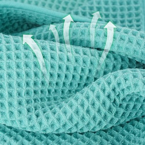 MICROFI Microfiber Waffle Bath Towels, 4 Pieces, Soft, Absorbent, Fast Drying, Lint Free 430 GSM (27''x55''/68.58 cm x139.7 cm) - color: Turquoise
