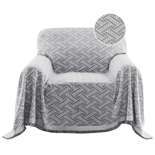 Turquoize Cotton Sofa Cover Couch Cover Furniture Throw Cover for Couches Washable Sectional Sofa Couch Covers for Dogs Feature Geometrical Woven Jacquard Fabric(71"x 91", Medium, Grey/White) - color: Grey/White, size: Medium: 71"x 91"
