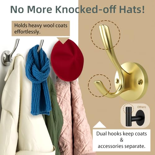 Gold Bathroom Towel Hooks Gold Coat Hooks 2 Pack Heavy Duty Brushed Towel Hooks Screws Solid Brass Wall Hooks for Hanging Coats, Hats, Jacket, Clothing and Keys in Bedroom Bathroom - color: Gold