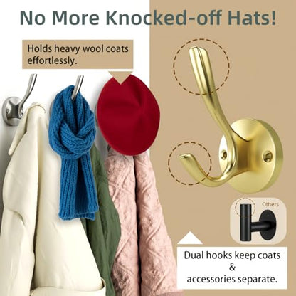 Gold Bathroom Towel Hooks Gold Coat Hooks 2 Pack Heavy Duty Brushed Towel Hooks Screws Solid Brass Wall Hooks for Hanging Coats, Hats, Jacket, Clothing and Keys in Bedroom Bathroom - color: Gold