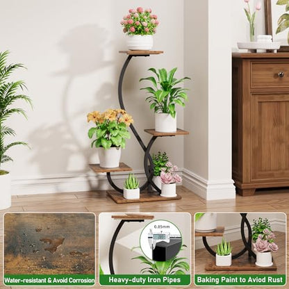 BACEKOLL Plant Stand with Grow Lights 4 Tier Metal Indoor Plant Shelf 32" | S-Shaped Corner Plant Stands Indoor, Grow Light Dimmable Timer, 17" Spacing, Anti-tip Straps, Easy Setup, Black Plant Shelves
