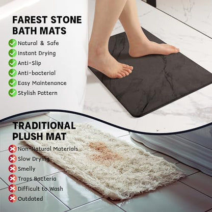 2 Pack Stone Bath Mat,Diatomaceous Earth Shower Mat,Fast-Drying Stone Bathroom Floor Mat,Absorbent Non-Slip Diatomite Mats for Bathtub,Grey Marble - color: Grey Marble-24*16-2 Pack
