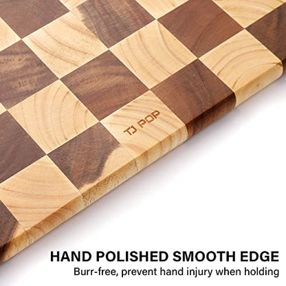 End Grain Wooden Cutting Board, Checkered Chopping Board for Kitchen, Reversible Serving Board for Cheese, Bread & Fruits, 14.5 x 10 x 0.8 Inch - color: Rectangle checkerboard