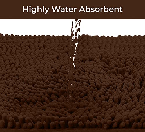 Bathroom Rugs Sets 2 Piece, Luxury Chenille Bath Mat Set, Soft Plush Anti-Slip Bath Rug + U-Shaped Toilet Mat. Microfiber Shaggy Carpet, Super Absorbent (24” x 36” & 20” x 24” U, Brown) - color: Brown, size: 2 Piece Set - Large