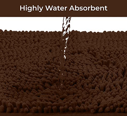 Bathroom Rugs Sets 2 Piece, Luxury Chenille Bath Mat Set, Soft Plush Anti-Slip Bath Rug + U-Shaped Toilet Mat. Microfiber Shaggy Carpet, Super Absorbent (24” x 36” & 20” x 24” U, Brown) - color: Brown, size: 2 Piece Set - Large