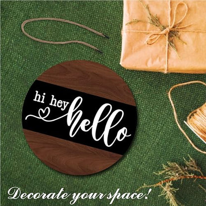 10" Welcome Wooden Sign With Rope - Hi Hey Hello Round Hanging Wooden Plaque - Outdoor Front Door Wall Farmhouse Decoration For Home - Modern Artistic Housewarming Gift - A05