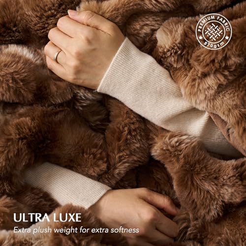 Faux Rabbit Fur Bubble Throw Blanket, 50"x60", Lion Caramel | Ultra Soft, Luxury Faux Rabbit Fur Throw, Thick Warm Bubble Blanket, Cozy Fluffy Reversible, for Bed, Couch, Chair, Sofa - color: Marble Caramel Brown, size: 50"x60"