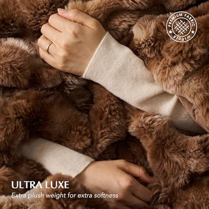 Faux Rabbit Fur Bubble Throw Blanket, 50"x60", Lion Caramel | Ultra Soft, Luxury Faux Rabbit Fur Throw, Thick Warm Bubble Blanket, Cozy Fluffy Reversible, for Bed, Couch, Chair, Sofa - color: Marble Caramel Brown, size: 50"x60"