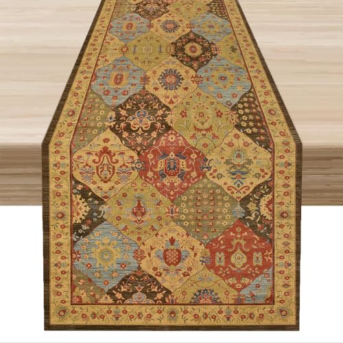 Bohemia Table Runner, Retro Colorful Traditional Ethnic Textures Vintage Old Boho Pattern Farmhouse Table Runner for Kitchen Dinning Table Decor Home Party Holiday, 13x36 Inch - color: Bohemia-3, size: 13"W x 36"L