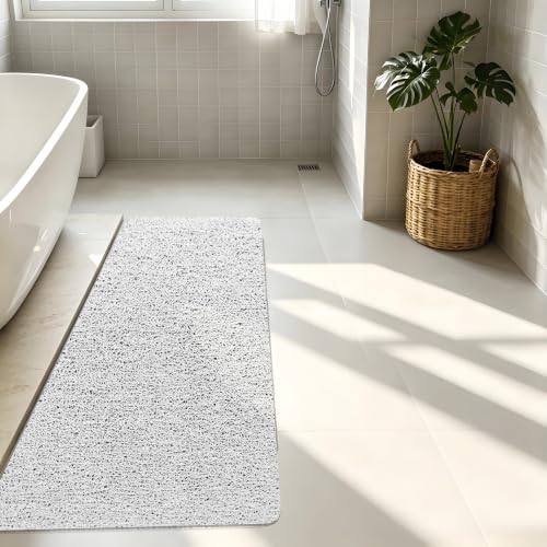 Non-Slip PVC Loofah Bath Mat, 19.6"x47"Inch Quick Dry Shower Mat, Soft White Bathroom Mat with Efficient Drainage, Machine Washable for Tub & Wet Areas - color: White, size: 47" x 19.6" (Rectangular)
