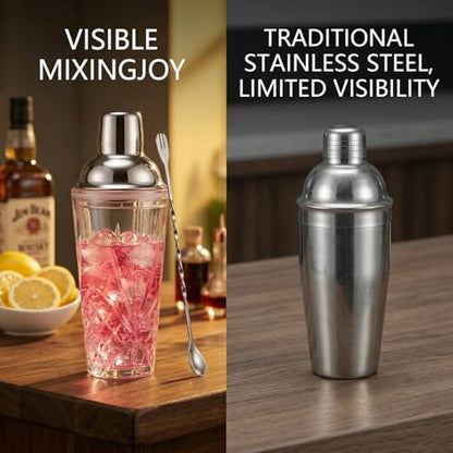 Cocktail Shaker, 14.5 Oz Glass Martini Shaker with Strainer for Bars, Whiskey, Cocktails, Silver - color: Silver