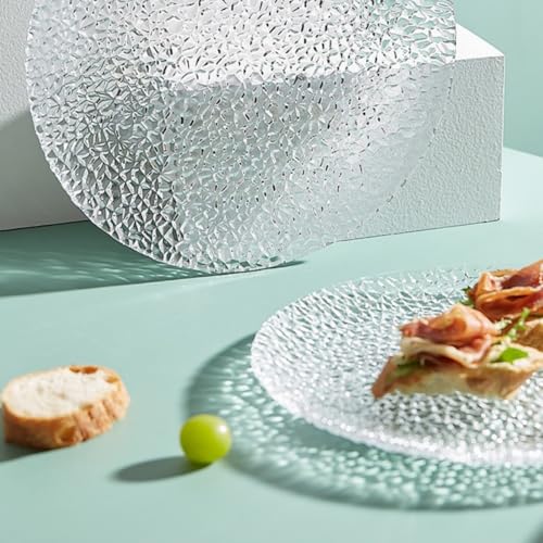Glass Salad Plates Set of 4, 8.5inch Crystal Clear Tableware for Dessert, Appetizer, Fruit, Snack, Dishwasher Safe and Stackable, Snowflake Textrued Glass Design(8.5inch, 4pcs) - color: 8.5inch, size: 4pcs