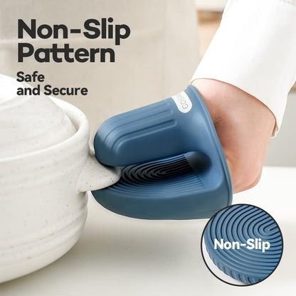 Silicone Oven Mitts Heat Resistant Mini Oven Gloves and Pot Holders Set for Kitchen Non Slip Waterproof Pinch Grips for Cooking and Baking Set of 2 - color: Ocean Blue