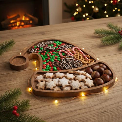 11.42 x 10.43 Inch Santa Hat Wood Serving Platter Board | Rustic Charcuterie Platter for Christmas Parties, Cheese Fruit Tray, Farmhouse Cutting Board for Holiday Table - style: Santa Hat
