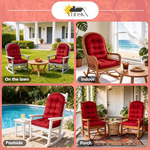 Yddsky Adirondack Chair Cushion, Rocking Cushions 44x19.4x4 inch, High Back Patio Recliner Cushion of Upper and Lower with Ties, Sunscreen and Fade-Resistant Red,2 - color: Red