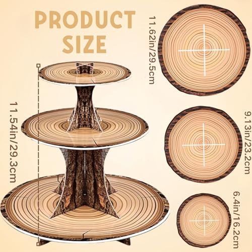Rustic Woodland Cupcake Stand Set, 2 Pack 3-Tier Dessert Tower for Safari Birthday, Baby Shower, Camping & Woodland Party Decor