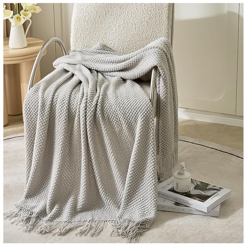 Knitted Throw Blanket for Couch,Plain Color Blanket with Tassel,Bed Throws,Home Decorative Blankets for Couch Sofa Bed Chair Spring Summer Fall,Soft Warm Cozy Light Weight,Gray a,127x170cm/50x67in - color: Gray a, size: 127x170cm/50x67in