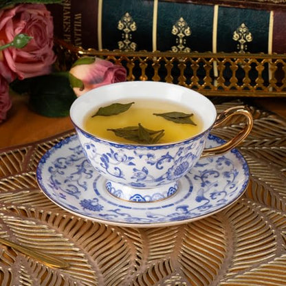 KAMMAK Tea Cups and Saucers Set of 2, Porcelain Coffee Cups, JBE023 | Stackable Espresso Mugs, Ceramic Demitasse for Coffee, Cappuccino, Latte, Americano, Tea - size: 8CZJBE023