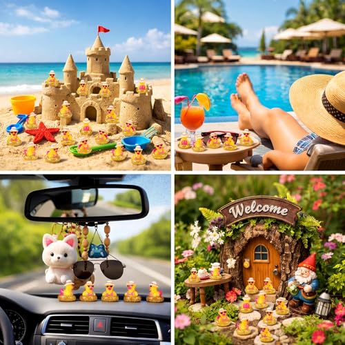 RoundFunny 50 Pcs Mini Ducks Bulk Resin Bikini Duck Figurines for Cruises | Miniature Duck for Summer Beach Pool Party Favors, Hawaii Duckies Figure for Dollhouse Hide DIY Craft, Garden Landscape Decor - style: Bikini Duck
