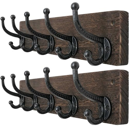 WEBI Rustic Coat Rack Wall Mount,5 Cast Iron Coat Hooks Wall Mounted,Heavy Duty Wood Wall Coat Hanger Hooks for Hanging Coats,Jacket,Clothes,Backpack,Farmhouse,Weathered Brown,2 Packs - color: Weathered Brown, size: 17 Inch(2 Packs)