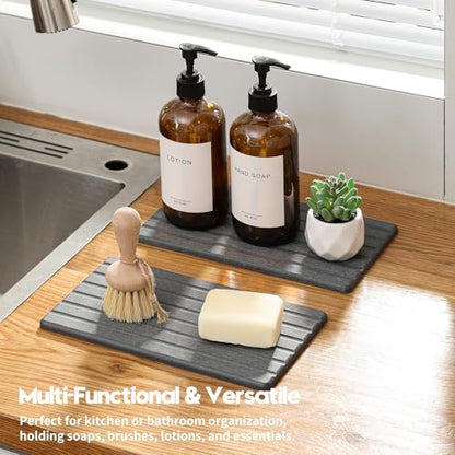 2PCS Water Absorbing Stone Drying Tray Mat for Bathroom Sink & Kitchen Counter Organizer, Quick Dry Dish Soap Dispenser Sponge Holder, Vanity Sink Caddy, Coaster, Dark Gray - 10" x 6" - color: 2pack-10"x 6" - Dark Gray