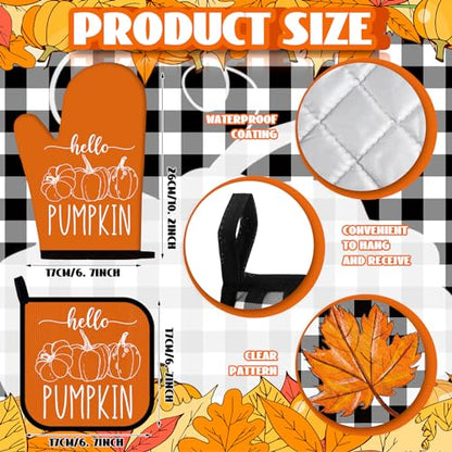 12 Pcs Fall Kitchen Towels and Oven Mitt Sets 4 Maple Leaf Oven Mitts 4 Harvest Dish Towels and 4 Plaid Pot Holders Pumpkin Cooking Accessories for Thanksgiving Autumn Kitchen Decoration - style: Maple Leaf