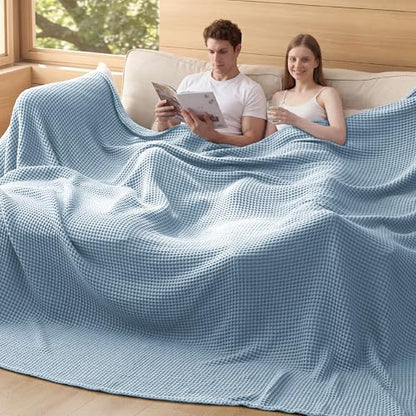 Bedsure Lightweight 100% Cotton Waffle Blanket, 120x94, Celestial Blue | Summer, Breathable, Soft, Comfort, Light, Thin, Textured, Bed, Couch, Sofa, Chair, Oversized King, Sheet Blanket, Cozy Gifts - color: Celestial Blue, size: Oversized King (120" X 94"