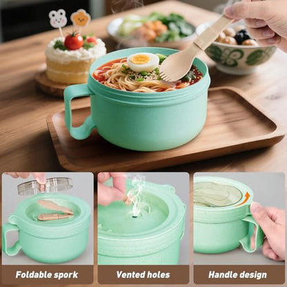 OZY Microwave Bowl Set with Lids and Handles,Ramen Noodles Cup Mug for Instant Noodles,Oatmeal,Salad,Soup,Cereal,Ideal for Home,Office, Dorm (1Green) - color: 1Green