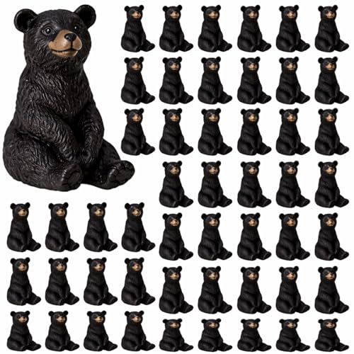 50 Pcs Black Resin Bear Figurines Bulk Mini Resin Bear Miniature Realistic Animals Family Figures Toy Set Adorable Garden Accessories for Micro Landscape Bookcase Scenes Kit - color: Black