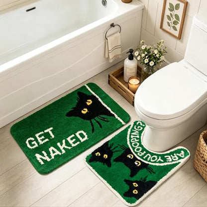 2PCS Black Cat Bathroom Rug Set, Funny Non Slip Bath Mat & Toilet Rug | Matching Black Cat Toilet Rug Included • Funny Bathroom Decor • Quick Dry • Machine Washable • Perfect Home Upgrade - color: Black Cat