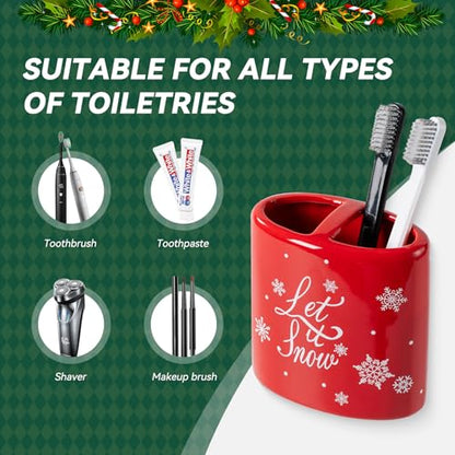 Christmas Bathroom Accessories Set, 4-Piece Ceramic Bathroom Accessory Set Include Lotion Dispenser, Toothbrush Holder Tumbler, and Soap Dish (Red) - color: Red
