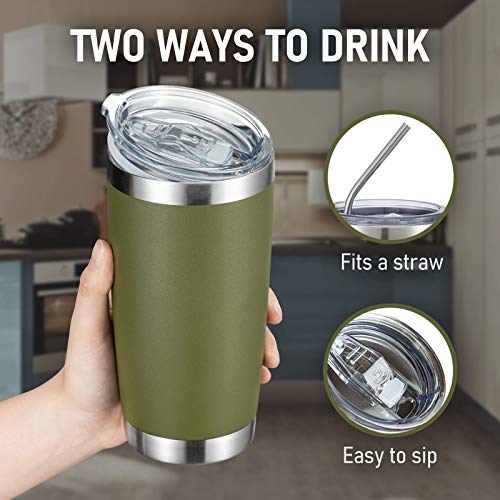 COMOOO 20oz Tumbler Bulk Double Wall Vacuum Insulated Travel Mug, Stainless Steel Tumbler with Lid and Straw Durable Powder Coated Insulated Coffee Cup for Cold & Hot Drinks (Army Green, 4 Pack - color: Army Green