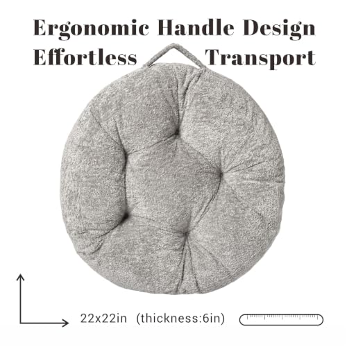 Floor Cushion Pillow, Portable Large | Meditation Adult Sitting Pillow with Handle for Tatami, Living Room & Yoga (1, Round, Gray, 22 x 22 x 6 inches) - color: Round, Gray