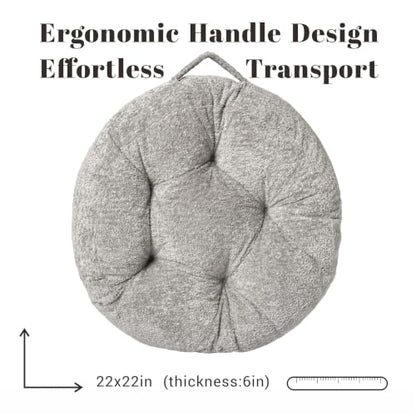 Floor Cushion Pillow, Portable Large | Meditation Adult Sitting Pillow with Handle for Tatami, Living Room & Yoga (1, Round, Gray, 22 x 22 x 6 inches) - color: Round, Gray