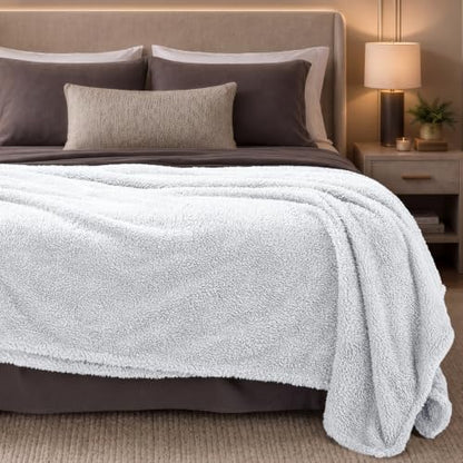 Bare Home Faux Shearling Blanket - Full/Queen Size - Blanket for Bed, Sofa, Couch, Camping, Travel, and Gifts - Warm & Lightweight - Fluffy & Soft (Full/Queen, Solid White) - color: 01 - Solid White, size: Full/Queen