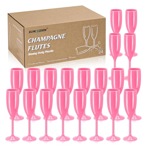 XUWAIDSGN Champagne Flute Acrylic Champagne Glasses Wedding Toasting Champagne Flute Goblet Plastic Reusable Unbreakable Champagne Cups for Bachelorette Wedding Bridal Shower Party (Pink, 24) - color: Pink, size: 24