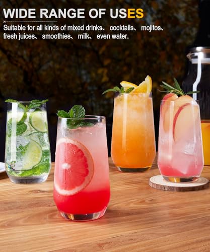 Drinking Water Glass Cups Set,Crystal Clear tall Glass cups set of 8,16.2oz | Unique Design Highball Clear Glassware for Cocktail Parties, Family Dinners Glass Cups - style: Drinking set of 8 16.2oz