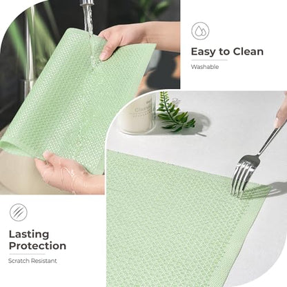 Leetaltree Sparkling Crisp Green Sequin Woven Vinyl Placemats, Set of 6 - Waterproof & Washable Dining Table Mats for Wedding, Anniversary, Daily Use, Hand-Cut - color: 00- Crisp Green Sequin, size: Set of 6