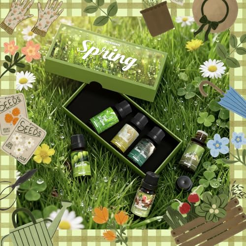 ARVIDSSON Spring Essential Oils Set, Natural Fragrance Oil for Diffuser - After Rain, Ocean Breeze, Fresh Cut Grass, Gardenia, Sweet Pea, Rose Sandalwood, Spring Scented Oil Gift Set - color: Green