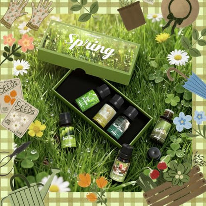 ARVIDSSON Spring Essential Oils Set, Natural Fragrance Oil for Diffuser - After Rain, Ocean Breeze, Fresh Cut Grass, Gardenia, Sweet Pea, Rose Sandalwood, Spring Scented Oil Gift Set - color: Green