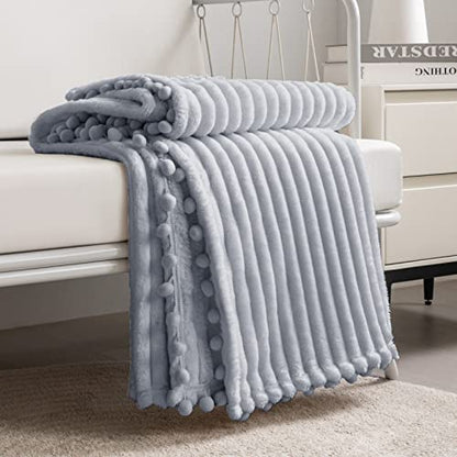 DISSA Fleece Blanket Queen Size – 71x80, Grey – Soft, Plush, Fluffy, Fuzzy, Warm, Cozy – Perfect Throw for Couch, Bed, Sofa - with Pompom Fringe - Flannel Blanket - color: Grey, size: 71x80"