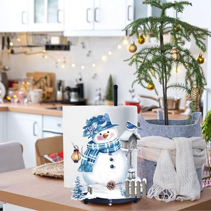 Winter Paper Towel Holder Snowman Countertop Kitchen Decor and Accessories Winter Paper Towel Rack Black Metal Farmhouse Large Tissue Stand Gift for Home Bathroom 3D Hand Painting Pattern - style: Snowman