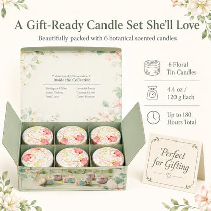 6 Pack Scented Candles Gift Set for Women, Soy Wax Tin Candles, 4 oz Each, 6 Fresh Botanical Scents, Up to 180 Hr Total Burn, Birthday Housewarming Thank You Gifts - size: Large 6-Candle Set (Summer)