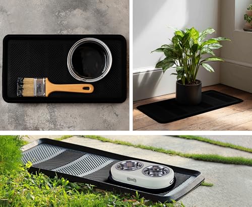 Croft&Cane Rubber Boot Tray - Black 16x32 inch Large Waterproof Shoe Tray | Heavy Duty Big Foot Indoor Outdoor Boot Mat with Raised Edges - Slip Resistant Entryway Garage Pet Feeding Multi-Purpose Mat - size: 1'4" x 2'8" (Rectangular)