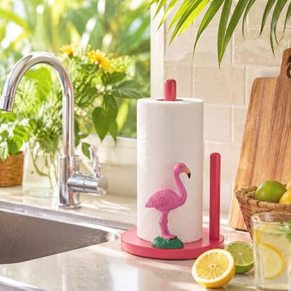 Flamingo Paper Towel Holder Cute Pink Flamingo Kitchen Decor Countertop Toilet Paper Towel Stand 12.5 Inch Resin Decorative Funny Animal Gifts for Tropical Kitchen, Beach House, Home Decor - style: Flamingo