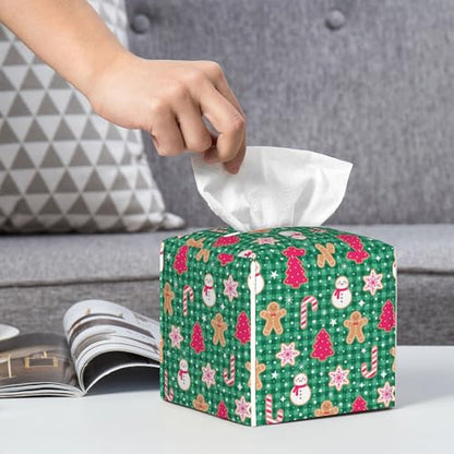 Christmas Gingerbread and Snowman Tissue Box Cover Square,Merry Christmas Snowflakes Candy Canes Tissue Box Holder Waterproof Leather Facial Paper Organizer for Car Bathroom Nightstand Vanity Desk - color: Color-24